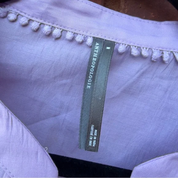 Anthropologie Long-Sleeve Pintuck Blouse Oversized Top Shirt Boho Purple Medium - Picture 3 of 6